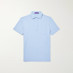 Polo de Punto de Manga Corta para Hombre, Color Azul Cielo, Cuello con Botones, Bolsillo en el Pecho, Casual, Personalizable, Precio de Fábrica al por Mayor - Product Image 1