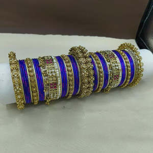 Gold Plated Crystal Stone Pearl <b>Bangles</b> <b>Set</b>-Fashion Jewelry - Product Image 1