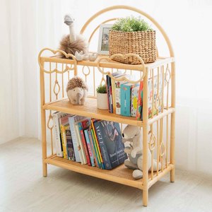 Étagère à livres en bois pour enfants, présentoir à jouets et livres, support de sol en rotin, étagère écologique en canne - Product Image 4