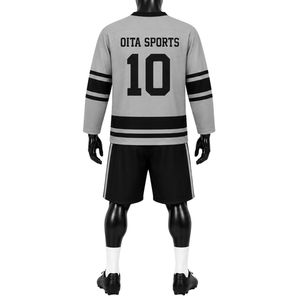 Gray Black Ice Hockey Set Sublimation Jersey and Shorts <b>Athletic</b> Team Uniform Match Wear Long Sleeve Sports Apparel - Product Image 2