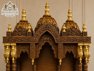 Mandir de Madera de Teca Tallada a Mano, Plegable y Personalizable, para el Altar del Templo Iskcon, Comunidad Gujarati, Sala de Pooja - Product Image 3