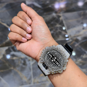 Montre de luxe à quartz avec lunette à motif épine, entièrement sertie de diamants Moissanite VVS, en acier inoxydable, bracelet en caoutchouc, style Hip Hop - Product Image 2