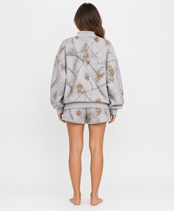 <b>Women's</b> Floral Print Turtleneck Sweatshirt Shorts Set Loose Fit Casual Knitted Polyester Cotton Two <b>Piece</b> <b>Outfit</b> - Product Image 2