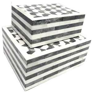 Caja de Almacenamiento de Madera Hecha a Mano con Incrustaciones de Hueso Natural, Diseño Apilable de Doble Nivel con Técnicas de Tallado, Vajilla Decorativa al por Mayor - Product Image 1