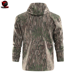 Sweat à capuche de chasse en polaire pour homme, camouflage vert feuilles et écorce de bois, col montant croisé, cordon de serrage réglable - Product Image 2