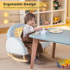 Chaise à bascule pour tout-petits avec cadre en bois massif et revêtement en velours doux, chaise pour enfants - Product Image 6