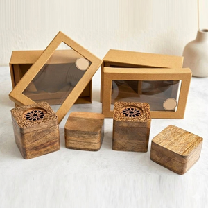 Boîte en bois pour encens arabe avec couvercle sculpté complexe et étui de rangement assorti, idéale pour une relaxation aromatique - Product Image 6