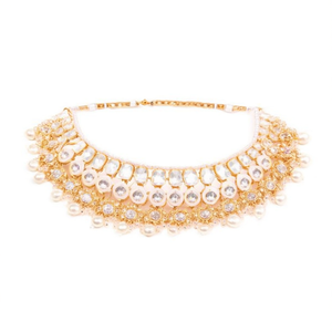 Ensemble de collier choker en pierres Kundan, perles et breloques plaqué or, bijoux de mariée raffinés pour les festivals - 10575546WH - Product Image 2