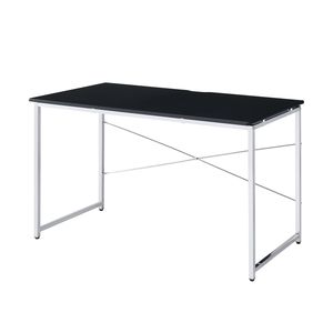 โต๊ะคอมพิวเตอร์ทรงสี่เหลี่ยมสีดำและโครเมียมพร้อมโครงโลหะ - Product Image 1