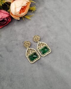 Boucles d'oreilles pendantes en pierre précieuse taillée radiant, plaqué or antique, pour réceptions et fêtes, bijoux pour femmes, fabricant - Product Image 2