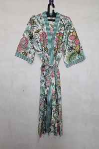 Bata Kimono con Estampado de Dibujos Animados para Mujer, 100% Algodón, Suave y Transpirable, Camisón de Verano Hecho a Mano, Cuello en V, Cintura Elástica, Largo Completo - Product Image 4