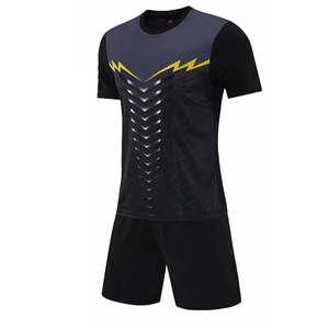 T-shirt de sport noir à manches courtes pour homme avec imprimé géométrique, ensemble de vêtements de sport d'été anti-transpiration - Product Image 1