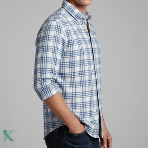 Chemise décontractée à carreaux pour homme 100 % coton respirant infroissable écologique été ODM teint en fil col boutonné manches longues - Product Image 2