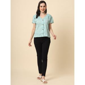 DESIGNER CRUSH IMPRIMÉ EN CRÊPE TOP DE TRAVAIL VERT DE MER - Product Image 1