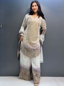 Women's Heavy Georgette Embroidered Palazzo Suit Set with Dupatta and Sequin Work - Product Image 1
