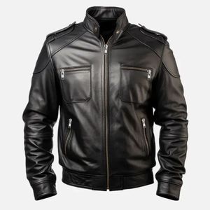 High Quality Formal Leather Jackets with Stand Collar and Front Logo Eco-Friendly & Waterproof - Product Image 1