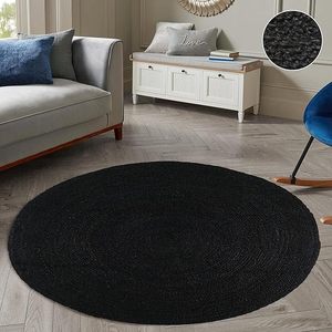 Alfombra Redonda de Yute Hecha a Mano con Fibra Natural, Alfombra Redonda de Tamaño Personalizado, Color Negro - Product Image 1
