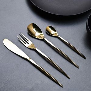 Ensemble de couverts élégants dorés, finition miroir, compatibles lave-vaisselle, pour mariage, cuillère, fourchette, couteau - Product Image 2