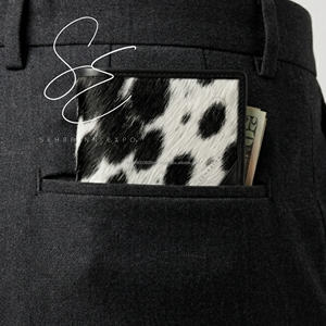 Cartera Bifold de Cuero Genuino para Hombre, Hecha a Mano con Pelo de Vaca, Estilo Vaquero Occidental, Tarjetero y Monedero - Product Image 3