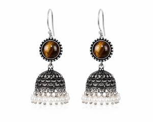 Wholesale Supplier Multi Gemstone Jhumka <b>Earrings</b> | Oxidized Pearl Dome <b>Dangle</b> <b>Earrings</b> for Women - Product Image 6