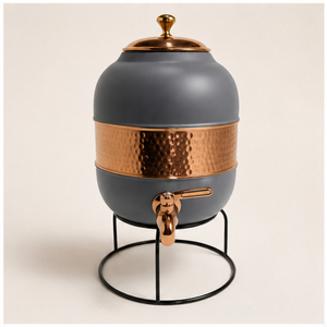 Handcrafted Copper Water Dispenser with Silk Gray Matte Finish Half-Hammered Luxury Copper <b>Storage</b> Tank with Tap and Stand - Product Image 1