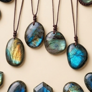 Natural Labradorite Stone Pendant Necklace with <b>Cord</b> 18-22mm Custom Size Blue Flash Gemstone Jewelry Wholesale - Product Image 1