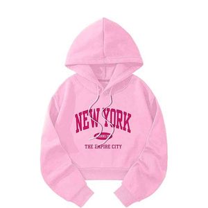 Hoodie court à manches longues pour femme, motif graphique ODM, avec logo frontal, 100 % coton, cordon de serrage - Product Image 5