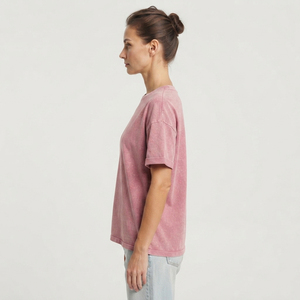 เสื้อยืดโอเวอร์ไซส์สีสโตนวอชผ้าฝ้ายสำหรับผู้หญิง ไซส์พลัส คอกลม สวมใส่สบาย แขนสั้น ทรงหลวม เสื้อยืดสโตนวอช - Product Image 3