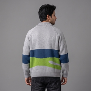 <b>Men</b> Women Knit Zip Up <b>Cardigan</b> Sweater Funnel Neck Color Block Stripes Jacquard Letter Pattern Casual Winter Streetwear OEM Logo - Product Image 6