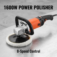 Polisseuse électrique pour voiture 1600W 7 pouces, kit de polissage à 8 vitesses variables, faible vibration, poignée ergonomique, longues poignées latérales en D, tampons en laine et mousse