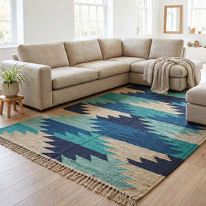 Alfombra Kilim Geométrica de Estilo Rústico, Hecha a Medida, Tejido Plano, Pelo Corto, Antideslizante, para Sala de Estar, Roja Multicolor, Alfombra Interior - Product Image 2
