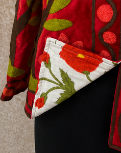 Veste Bohème Multicolore Écologique avec Broderie Florale Botanique, Col Mandarin, Faite à la Main à Jaipur, Vente en Gros, Exportation - Product Image 4