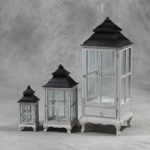 Wooden rectangular lantern glass panels curved metal designs ornate floral engraved metallic <b>top</b> vented section circular ring - Product Image 2