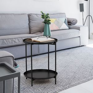 Tavolino da Esterno in Metallo a 2 Livelli con Vassoio Rimovibile, Tavolino Rotondo Resistente alle Intemperie per Uso Interno e Giardino - Product Image 2