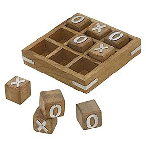 Jeu de Tic Tac Toe en bois fait main, plateau ovale avec pions X et O, style vintage, en bois brun, artisanat Calvin - Product Image 2