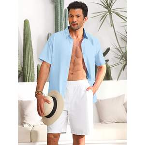 2025 chemise en lin boutonnée décontractée pour hommes 100% coton à manches courtes été plage hauts non rentrés approvisionnement ODM - Product Image 5