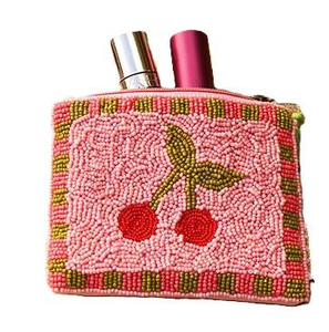 Porte-monnaie zippé en perles de verre brodées motif cerise, idéal pour un usage quotidien, les cadeaux, les fêtes, accessoire artistique décoratif et tendance - Product Image 2