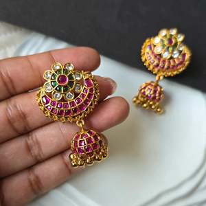 Fine Dangle Earrings Half Moon Kemp Jhumki - Product Image 1