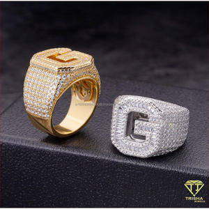 Bague tendance lettre G en argent sterling 925 avec diamant Moissanite, bijoux pour homme en stock - Product Image 3