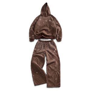 Conjuntos de Ropa Personalizada para Hombre, 2 Piezas, Sudadera con Pedrería y Pantalones Deportivos, Diseño OEM con Pedrería, Estilo Hip Hop, Transpirable, Ropa Urbana de Invierno - Product Image 2