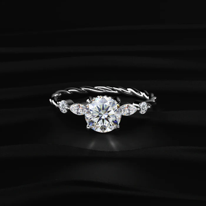 Bague en diamant rond certifiée IGI, couleur D-E, clarté VVS-VS, avec accents de diamants marquise et ronds, qualité supérieure. - Product Image 1