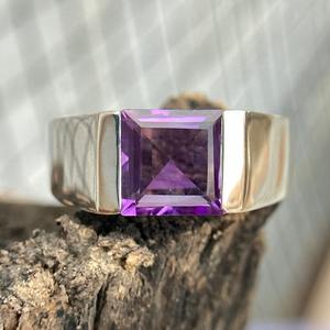 Natural Amethyst Engagement <b>Ring</b> For Women 925 Sterling <b>Silver</b> With Solid Gold February Birthstone Jewelry - Product Image 4