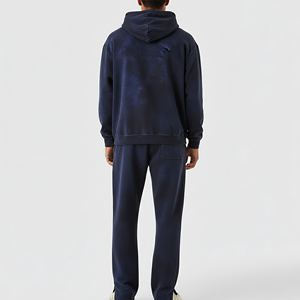 <b>Men's</b> <b>Navy</b> Hooded Tracksuit Set Full Sleeve Solid Color Casual <b>Joggers</b> With Side Pockets Autumn Wear 100% Cotton Midweight - Product Image 5