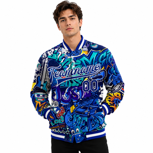 Veste universitaire streetwear pour hommes avec imprimé graffiti intégral, logo personnalisé, style high street, veste letterman, fournisseur en gros - Product Image 4