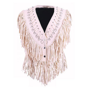 <b>Womens</b> Western Fringe Vest Leather Cowboy <b>Sleeveless</b> <b>Jacket</b> Suede Tassel Biker Rodeo Festival Fashion Supplier Premium OEM - Product Image 1