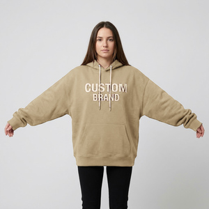 Women's Custom Heavyweight Hoodie Heavy <b>Brushed</b> Fleece Pullover With Woven Label Detail And Vintage Wash Finish - Product Image 3