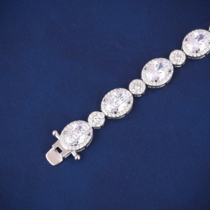 A cluster oval diamond tennis heavy look unisex <b>bracelet</b> 925 sterling <b>silver</b> D VVS moissanite bling bing shine tester pass piece - Product Image 5