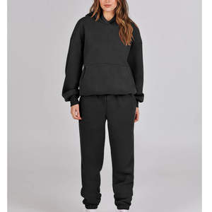 Ensemble 2 pièces élégant pour homme, style streetwear hiver, survêtement oversize en molleton de coton uni avec logo et couleurs personnalisables - Product Image 4