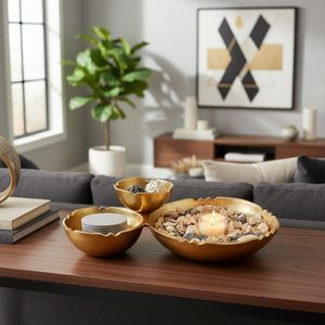 Bandeja de servir de aluminio dorado, plato de servir de 3 compartimentos dorado, bandeja de aperitivos de lujo, juego de tazones de servir dorados - Product Image 5