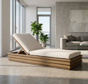 Modern Lavina Lounger High Quality Teak Foldable Ergonomic Reclining <b>Pool</b> <b>Lounge</b> Chair SR Fabric Cushion Designed Stylish Patio - Product Image 1